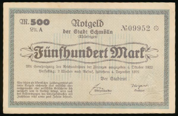 Шмёльн., 500 марок (1922 г.)