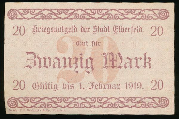 Эльберфельд., 20 марок (1918 г.)