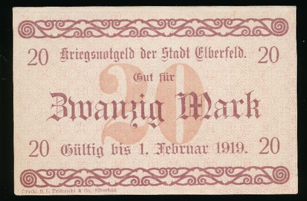 Эльберфельд., 20 марок (1918 г.)