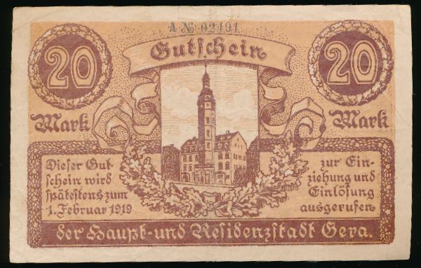 Гера., 20 марок (1919 г.)