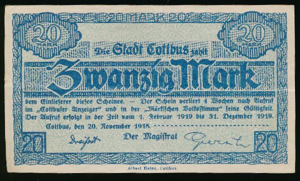 Котбус., 20 марок (1918 г.)