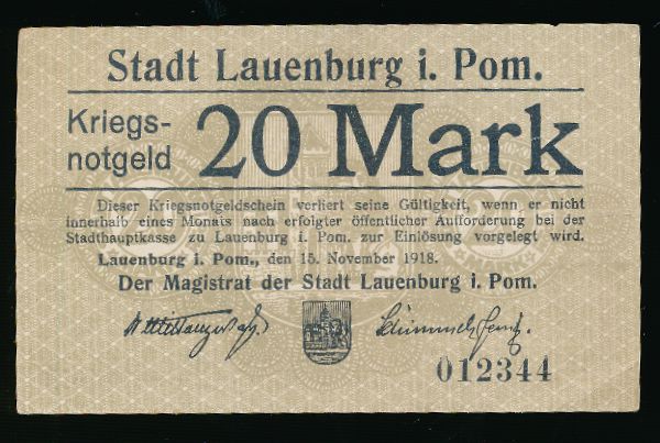 Лауэнбург., 20 марок (1918 г.)