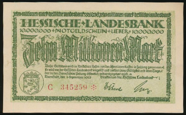Дармштадт., 10000000 марок (1923 г.)