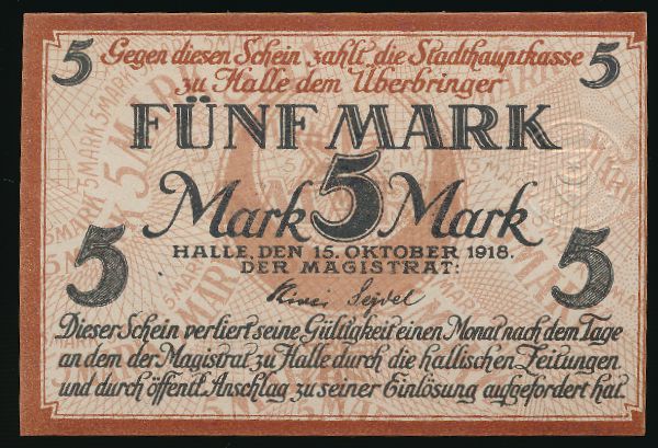 Галле., 5 марок (1918 г.)