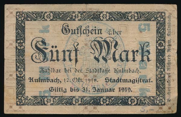 Кульмбах., 5 марок (1919 г.)