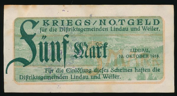Линдау., 5 марок (1918 г.)