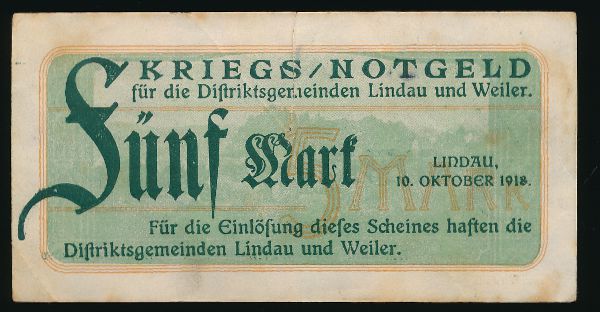 Линдау., 5 марок (1918 г.)