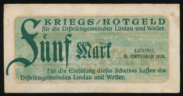 Линдау., 5 марок (1918 г.)