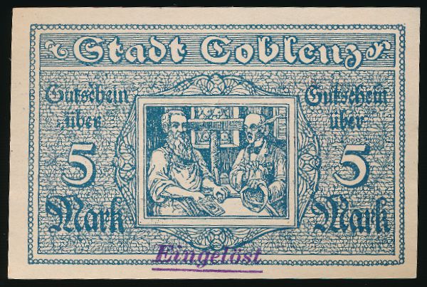 Кобленц., 5 марок (1918 г.)