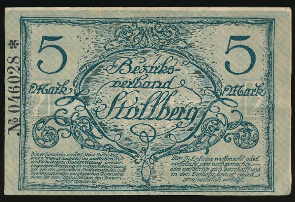 Штольберг., 5 марок (1918 г.)