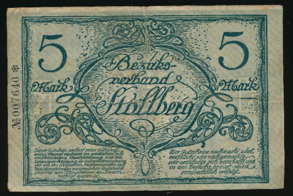 Штольберг., 5 марок (1918 г.)