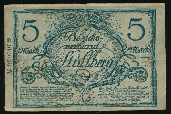 Штольберг., 5 марок (1918 г.)