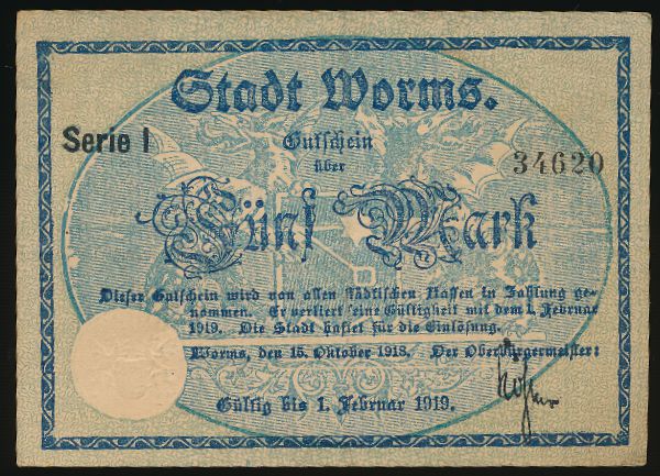 Вормс., 5 марок (1918 г.)