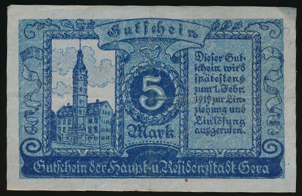 Гера., 5 марок (1919 г.)