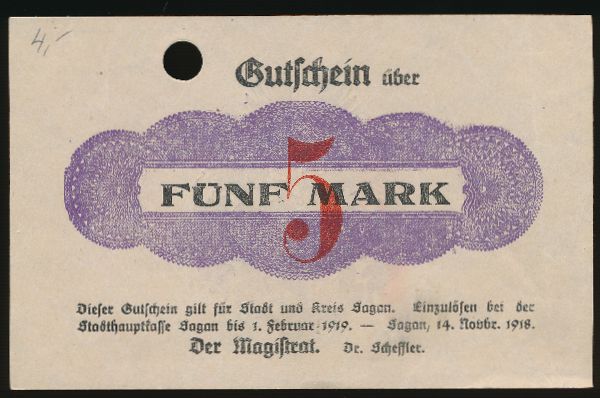 Жагань., 5 марок (1919 г.)