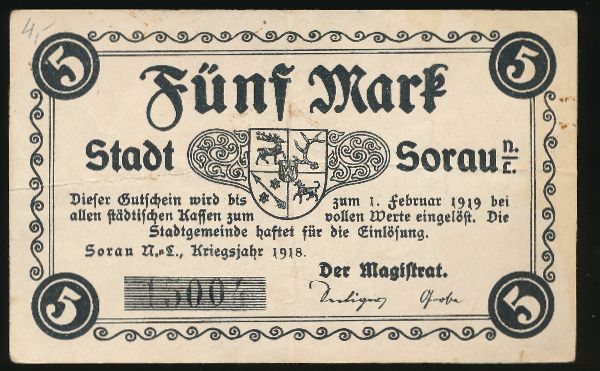 Жары., 5 марок (1919 г.)