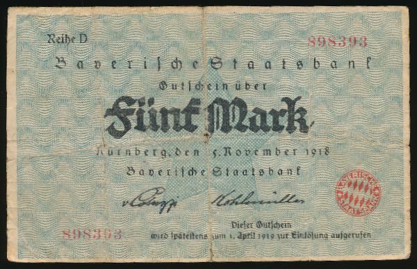 Нюрнберг., 5 марок (1918 г.)