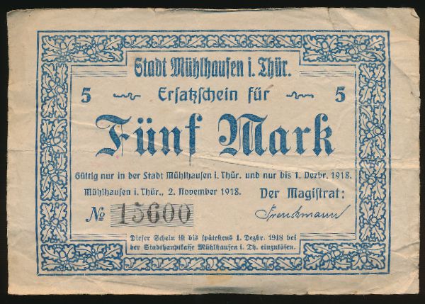 Мюльхаузен., 5 марок (1918 г.)