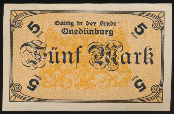 Кведлинбург., 5 марок (1918 г.)