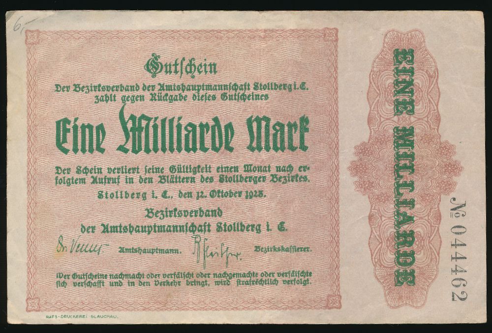 Штольберг., 1000000000 марок (1923 г.)