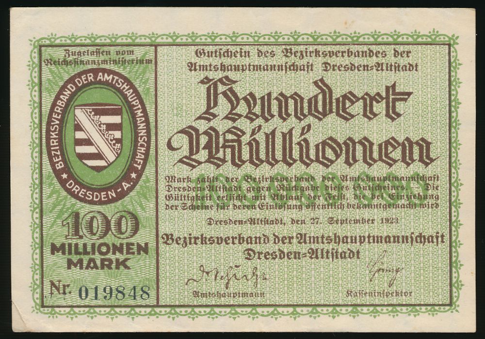 Дрезден., 100000000 марок (1923 г.)