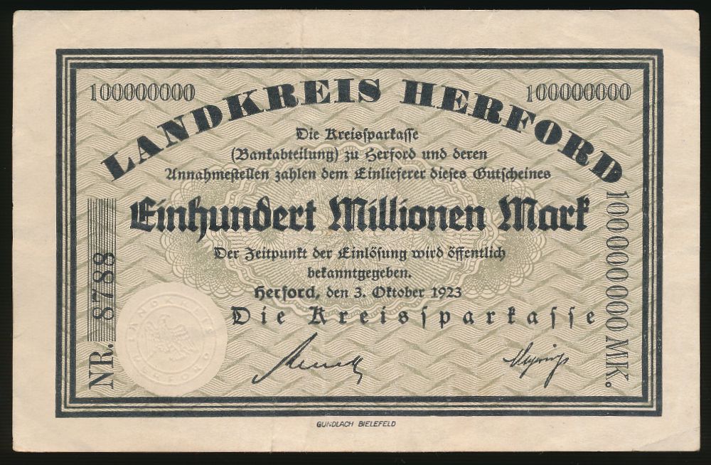 Херфорд., 100000000 марок (1923 г.)