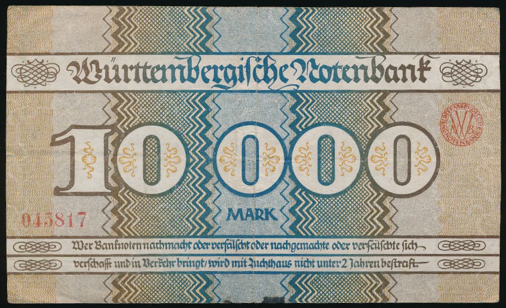 Баден-Вюртемберг., 10000 марок (1923 г.)