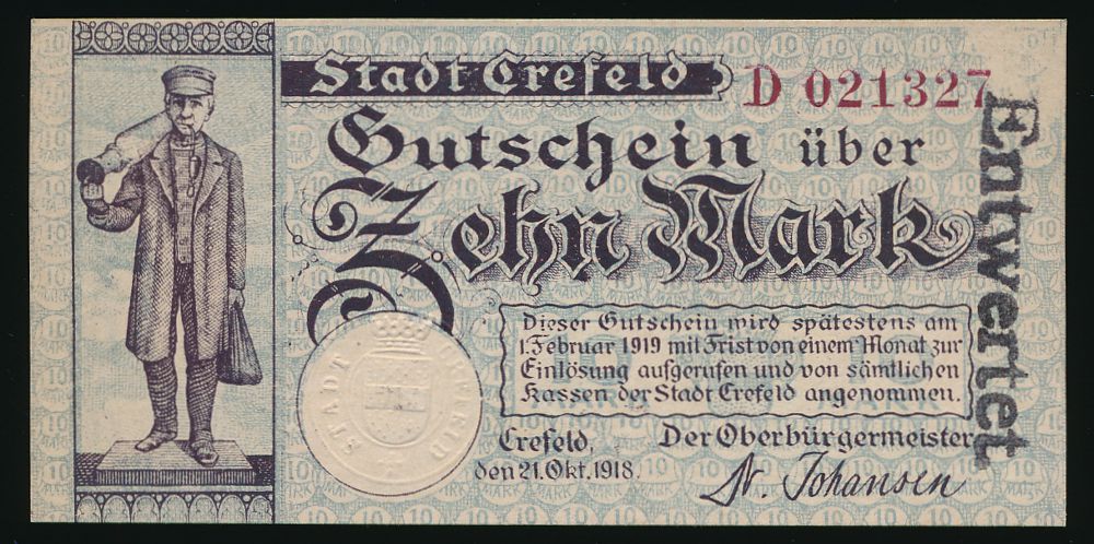 Крефельд., 10 марок (1918 г.)