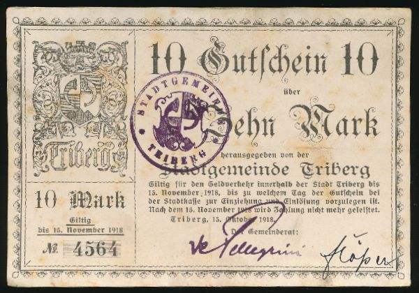 Триберг-им-Шварцвальд., 10 марок (1918 г.)
