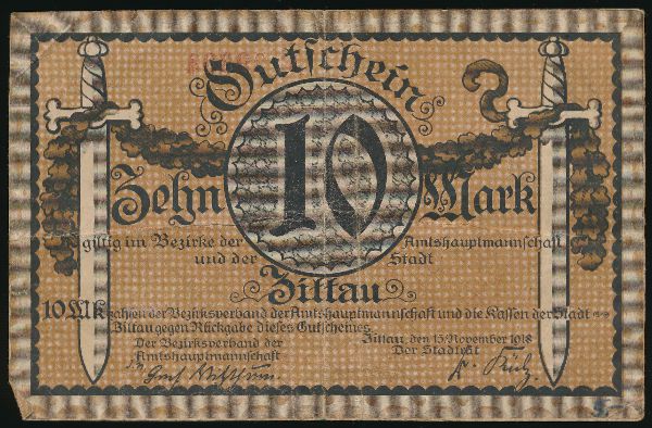 Циттау., 10 марок (1918 г.)