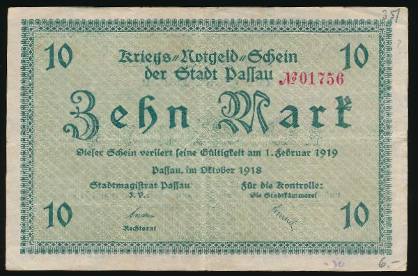 Пассау., 10 марок (1919 г.)