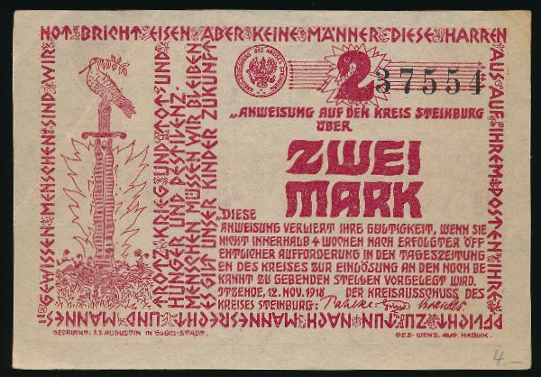 Штайнбург., 2 марки (1918 г.)