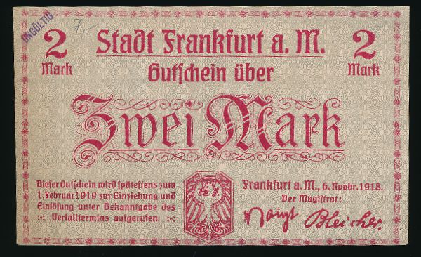 Франкфурт-на-Майне., 2 марки (1918 г.)