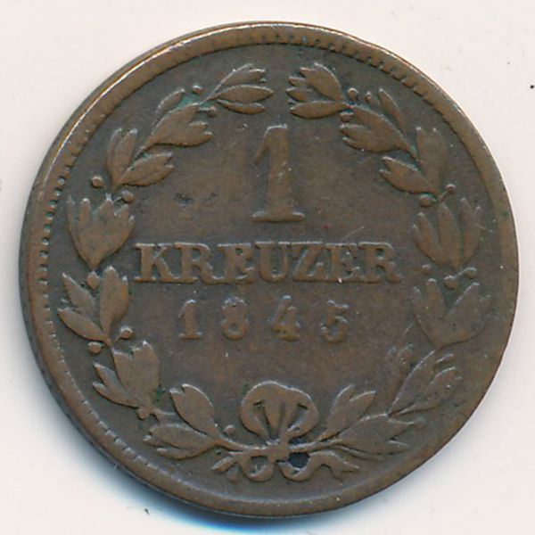 Баден, 1 крейцер (1845 г.)