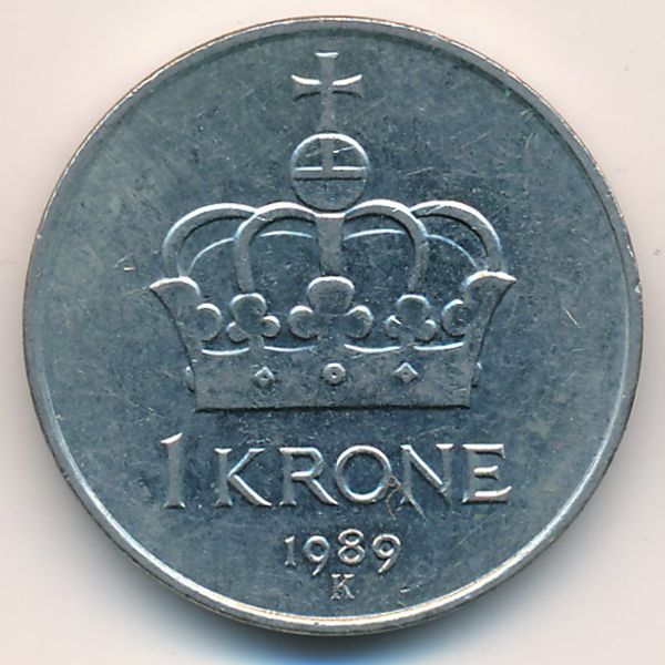 Норвегия, 1 крона (1989 г.)