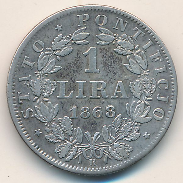 Папская область, 1 лира (1868 г.)