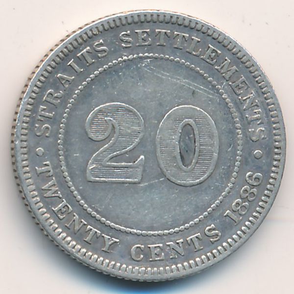 Стрейтс-Сетлментс, 20 центов (1886 г.)