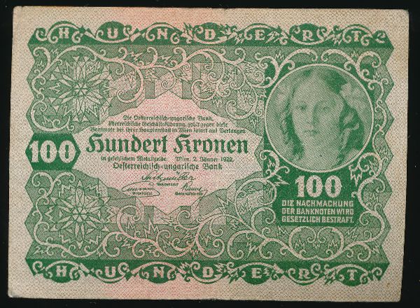 Австрия, 100 крон (1922 г.)