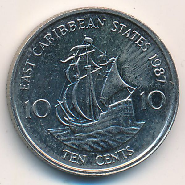 Восточные Карибы, 10 центов (1987 г.)