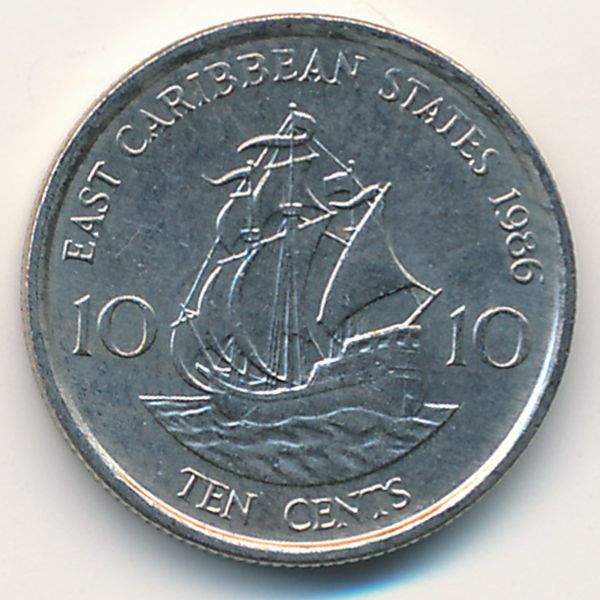 Восточные Карибы, 10 центов (1986 г.)