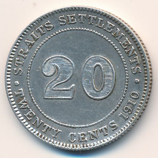 Стрейтс-Сетлментс, 20 центов (1910 г.)
