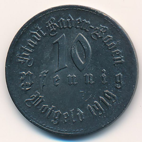 Баден-Баден., 10 пфеннигов (1919 г.)