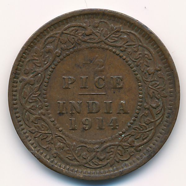 Британская Индия, 1/2 пайсы (1914 г.)