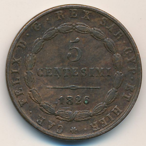 Сардиния, 5 чентезимо (1826 г.)