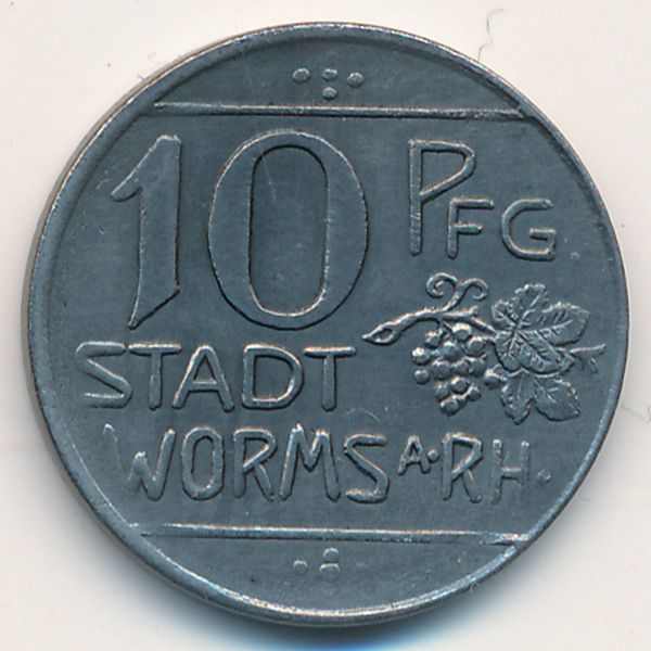 Вормс., 10 пфеннигов (1918 г.)