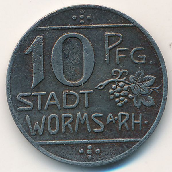Вормс., 10 пфеннигов (1918 г.)