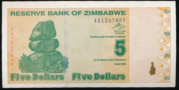 Зимбабве, 5 долларов (2009 г.)