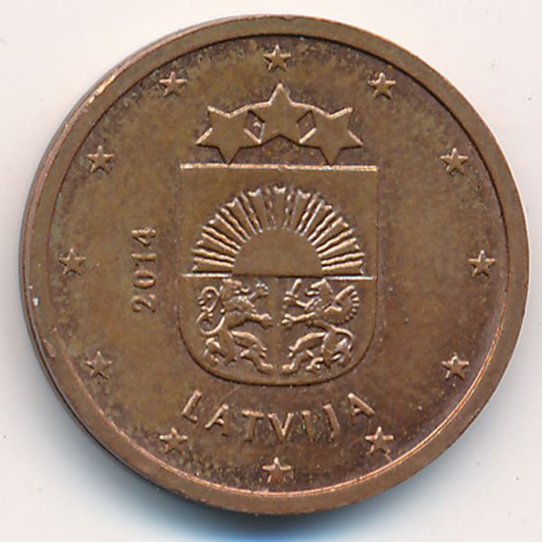 Латвия, 2 евроцента (2014 г.)