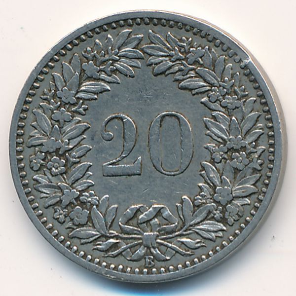 Швейцария, 20 раппенов (1884 г.)