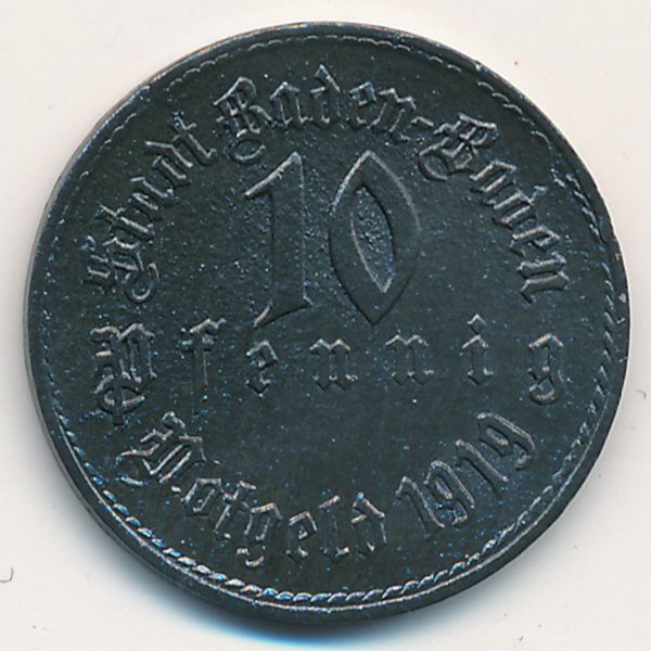 Баден-Баден., 10 пфеннигов (1919 г.)